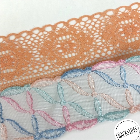 Embroidered scalloped satin ribbon & peach lace fabric sewing trim 6 yards - Picture 4 of 5